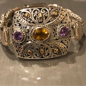 BALI Sterling Silver & 18k Citrine & Amethyst Bracelet